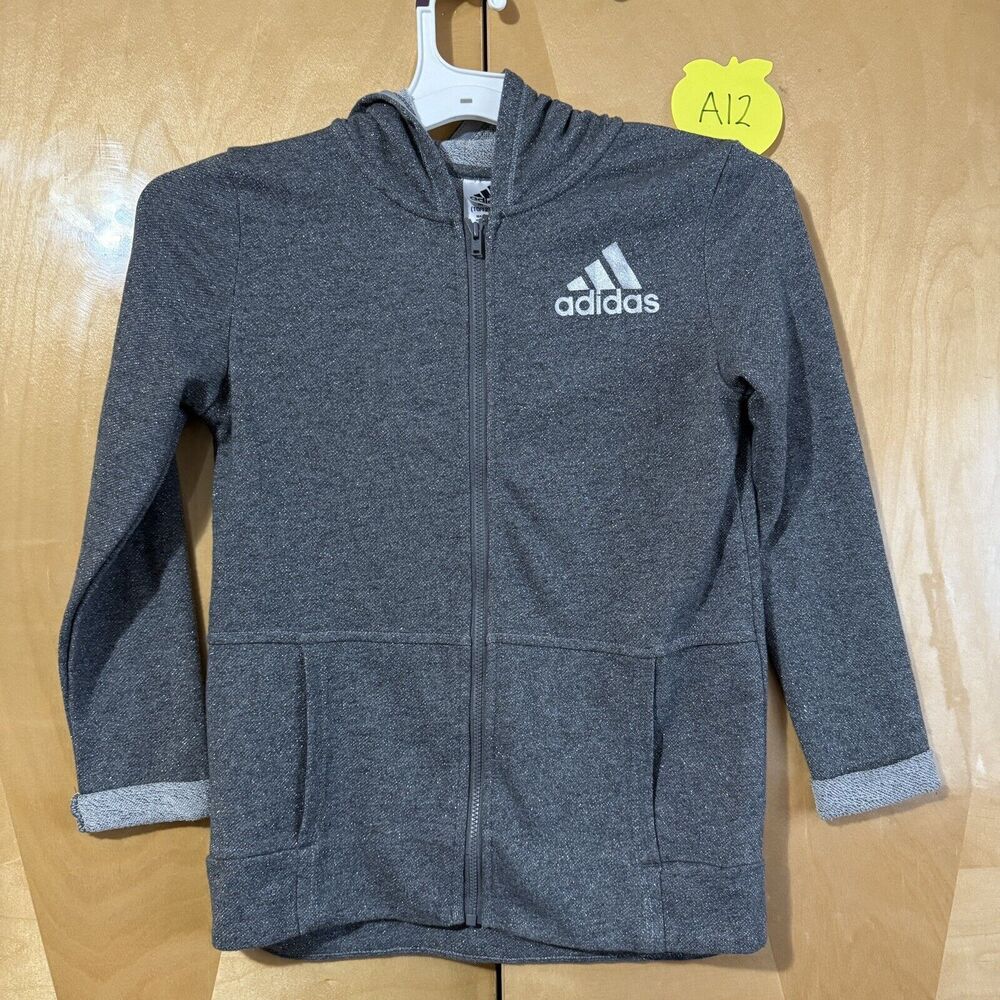Adidas Kids Sweater M Medium 10/12 Gray Sparkly Activewear Full Zip Girls